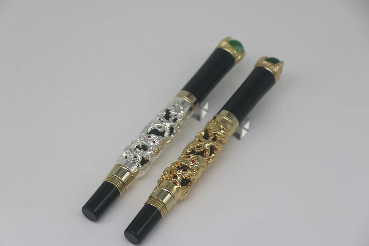 Jinhao High Quality Gold / Silver Color Dragon Refsment With Green Ball Roller Peathery School School Office Supplies para el mejor regalo