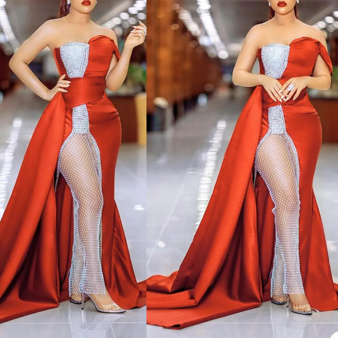 Modern Tasarım Abiye Lüks Sequins Seksi Straplez Mermaid Balo Elbise Dubai Artı Boyutu Sweep Tren Custom Made Robe de Soirée