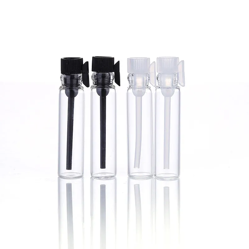 1 ml glas parfum fles opblaasbare bril tube flessen lege parfum fles druppelaar fles met zwart deksel