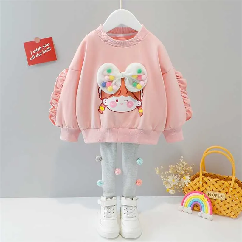 Clothing for Kid Girl Outfit Autumn Clothes Sets Cartoon Pullover Long Sleeve + Tight Stockings Toddler Girls 1 2 3 4 5 Years 211224