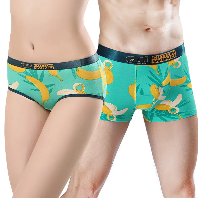 Fruit Series Design Original Coton Couple Sous-Vêtements Banana Print Homme Boxer Shorts Femmes Culotte Sans Couture Respirant Slip LJ201110