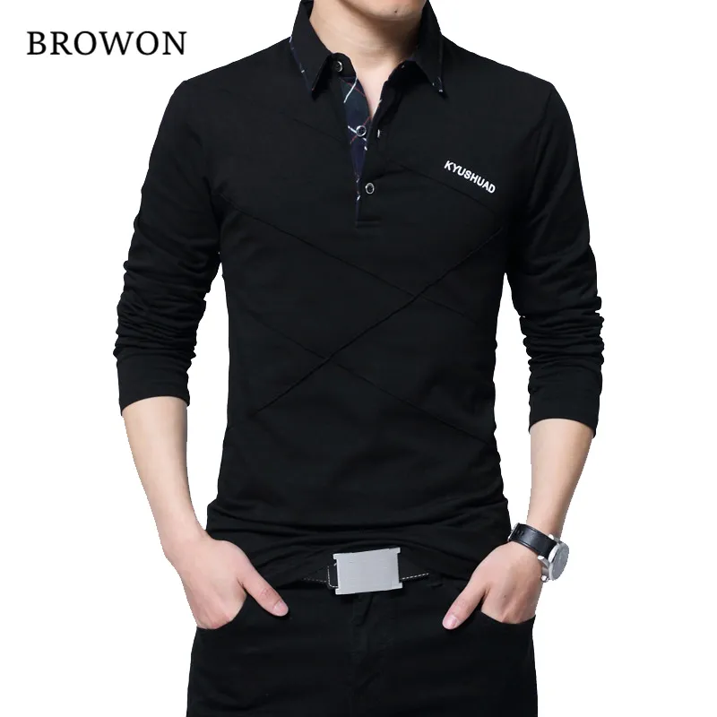 Browon Hot Sale T Shirt Men Long T-Shirt Thirt Trown-Down Designer T-Shirt Slim Fit Fit Lose Custal Cotton Tirt Male Plus Size 201004