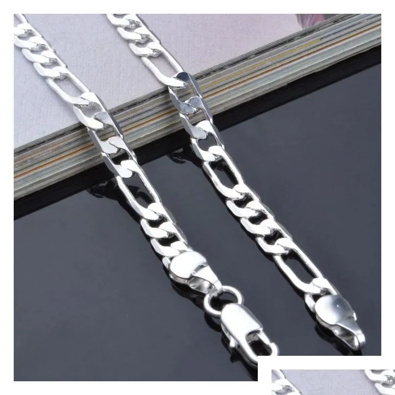 top quality 4mm 925 sterling silver necklace curb chain figaro chain necklaces two style link italy 16-24inch