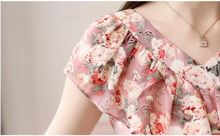 2018 Fashion Summer Blouses Women Shirts Plus Size Floral Tops Ladies Short Sleeve Chiffon Blusas Feminina Ruffled Blouse Mujer (13)