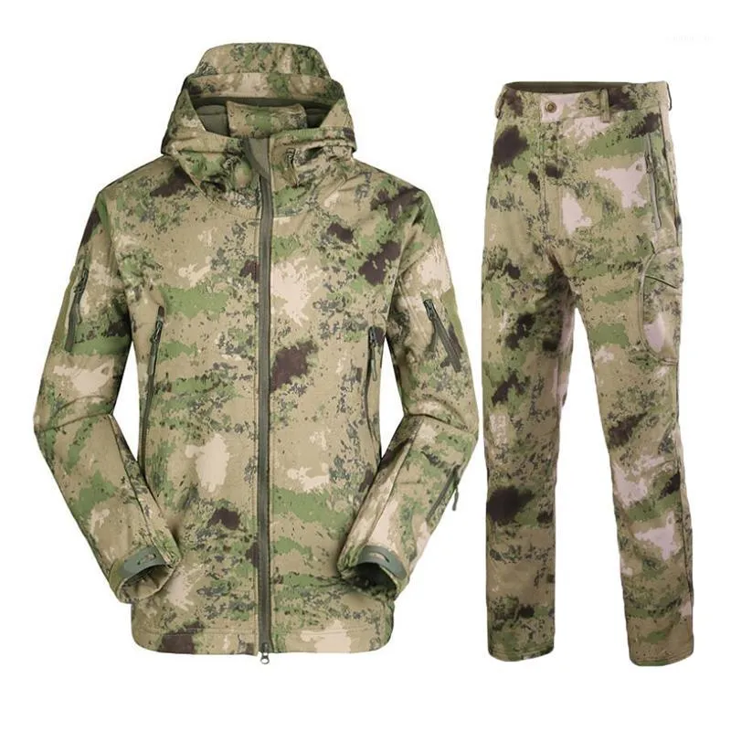 Camouflage Hiking Jackets Set Outdoor Waterproof Thermal Fleece Hunting Windbreaker Softshell Tactical Jacket