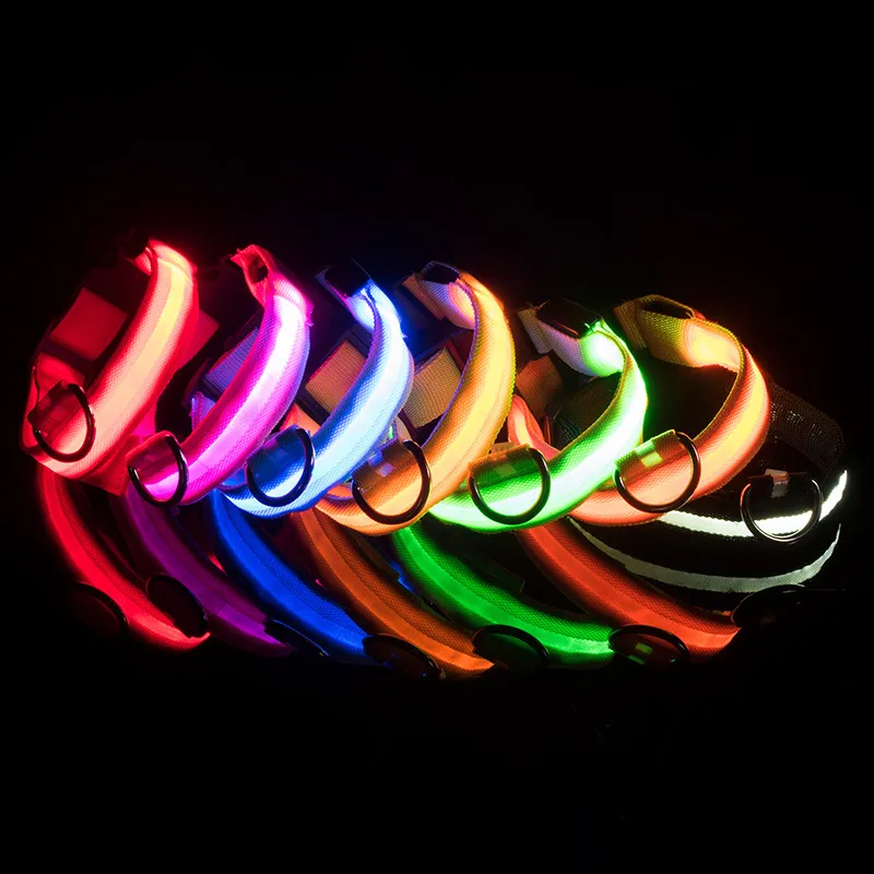 USB chargeable Pet Supplies LED Dog Collars Nylon Safety Light Flashing Glow Collar