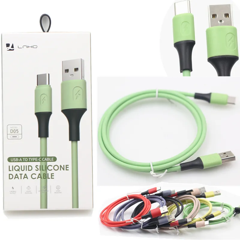 2.4A Cable líquido de carga rápida Cable micro USB tipo c para Samsung Huawei Android Cable de datos Microusb USB C Cargador con paquete minorista