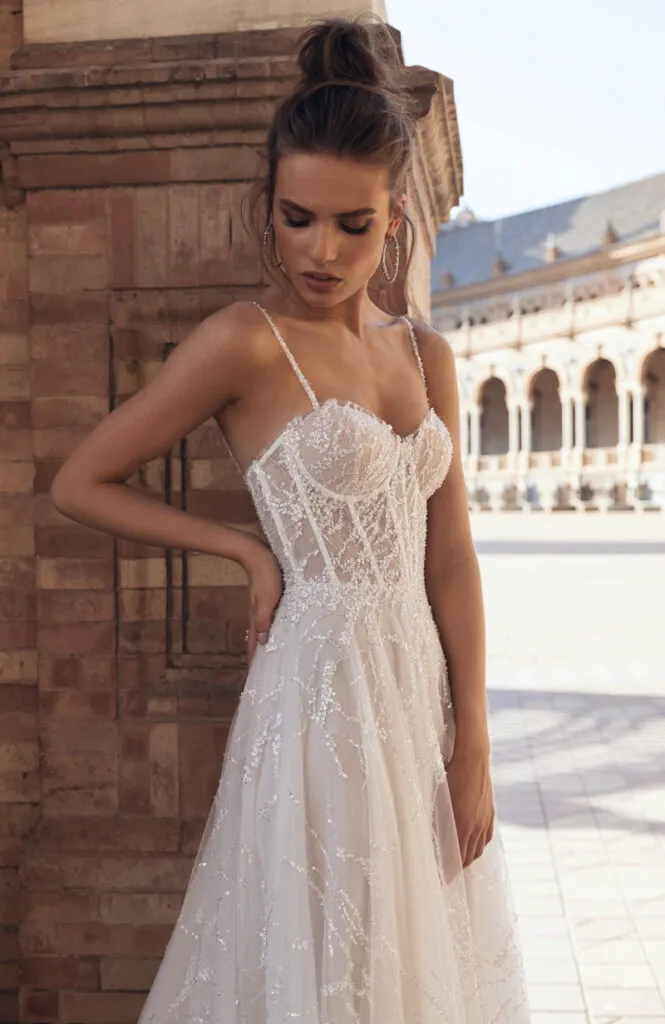 modern vintage lace dress High-Neck Lace A-Line Wedding Dress with Corset Bodice