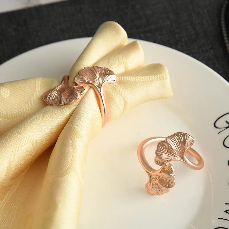 10PCS/Metal rose gold apricot leaf napkin ring table top decoration napkin holder for western wedding banquets, etc.