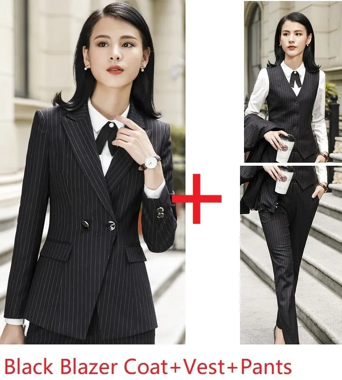 High Quality Fabric Women Business Suits 3 Piece Sets Pants and Jackets Coat  and Vest For Ladies Office Work Wear Pants Suits