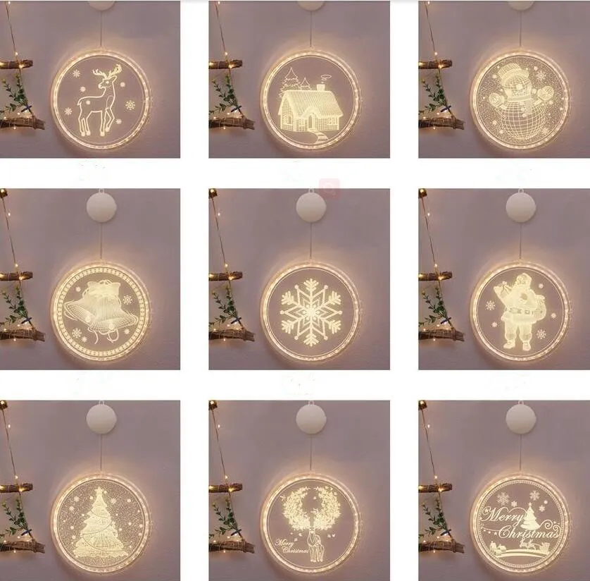 3Dクリスマスぶら下げライトラウンドショーケースクリスマスカラフルなランプスノーフレークサンタスター文字列レイアウトライトパーティーデコレーションLSK1710