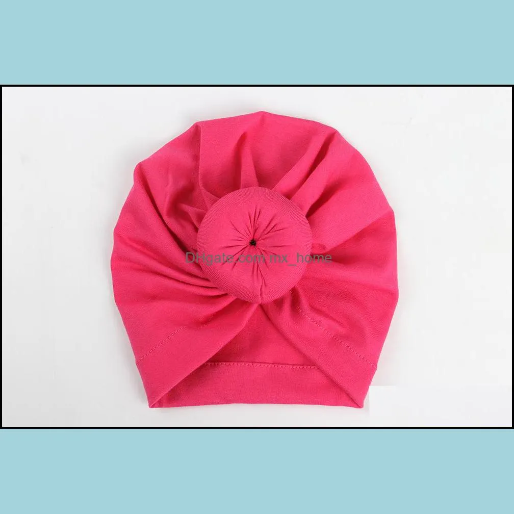 12 colors Caps Cute Infant Toddler Unisex Ball Knot Indian Turban Kids Spring Autumn Cap Baby Donut Hat Solid Color Cotton Hairband