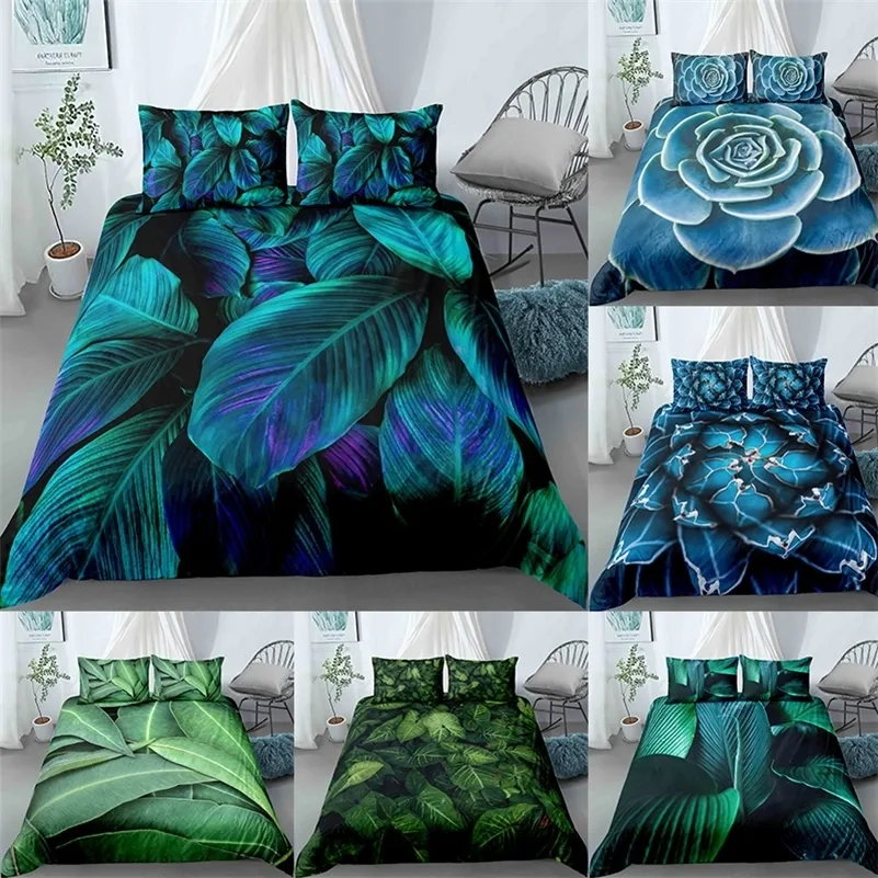 Lövmönster Skyddssats Sängkläder King Queen Full Twin Size Bed Luxury s 201210