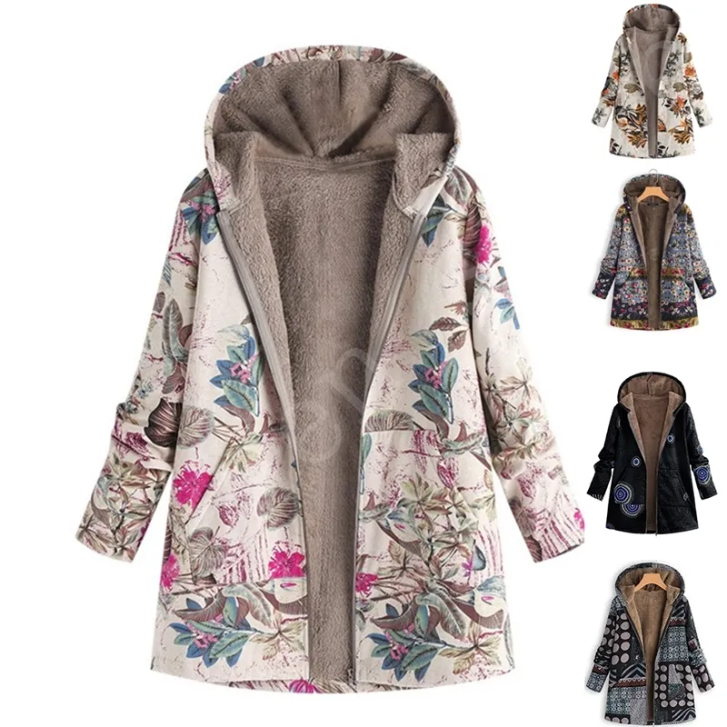Kvinders Efterårsjakke Kvinder Vindjakke Læderjakke Blomsterprint Hættejakke Lommer Vintage Frakker Herbst Jacke Damen 201106