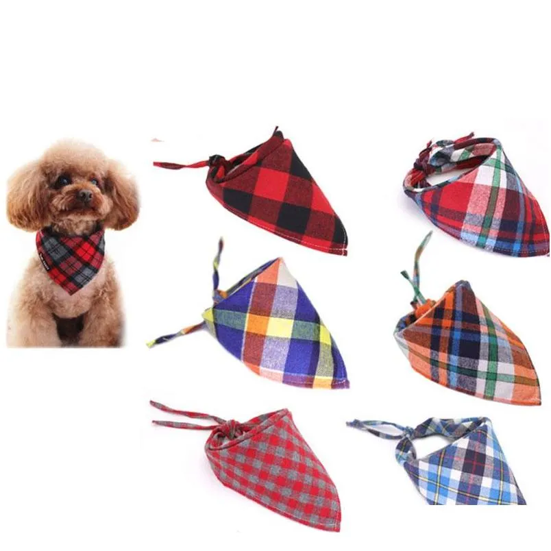 new fashion dog pet plaid scarf clothing triangular bandage collar cotton scottish saliva towels shipping