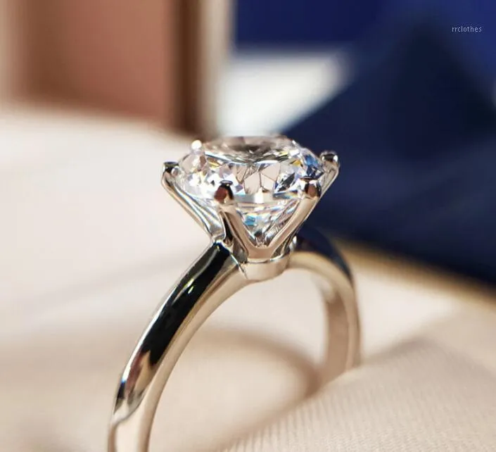 Anelli a cluster Solitaire 1CT Lab Diamond Ring Anello 100% Real 925 Sterling Silver Jewelry Engagement Wedding Band per le donne Regalo di festa nuziale1