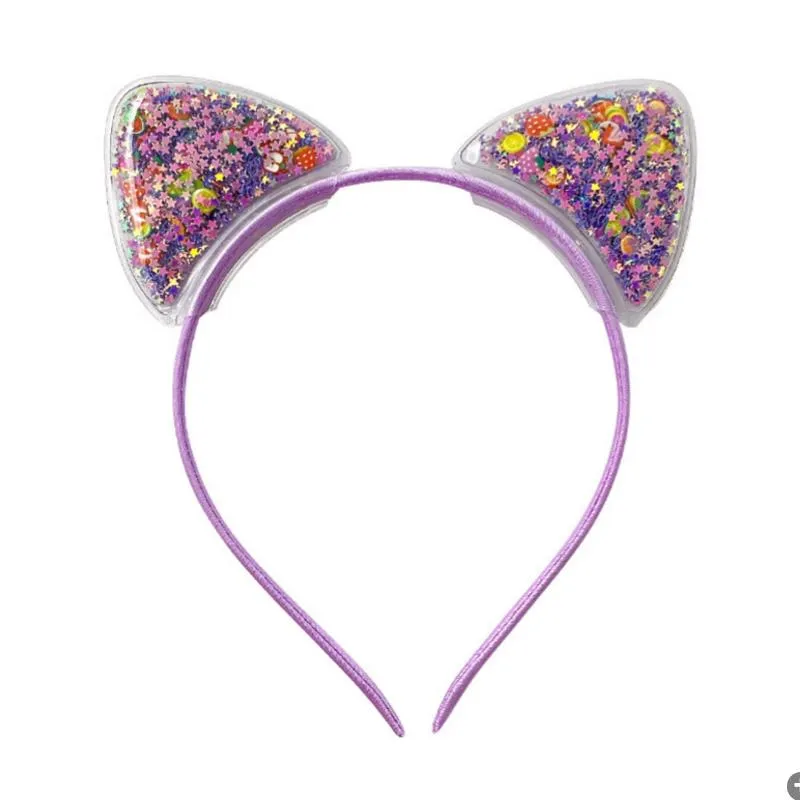 Lantejoulas Orelhas de Gato Tiara Transparente Faixa de Cabelo Areia Movediça Acessórios de Cabelo Para Meninas Crianças Princesa Kitty Festa Argola de Cabelo