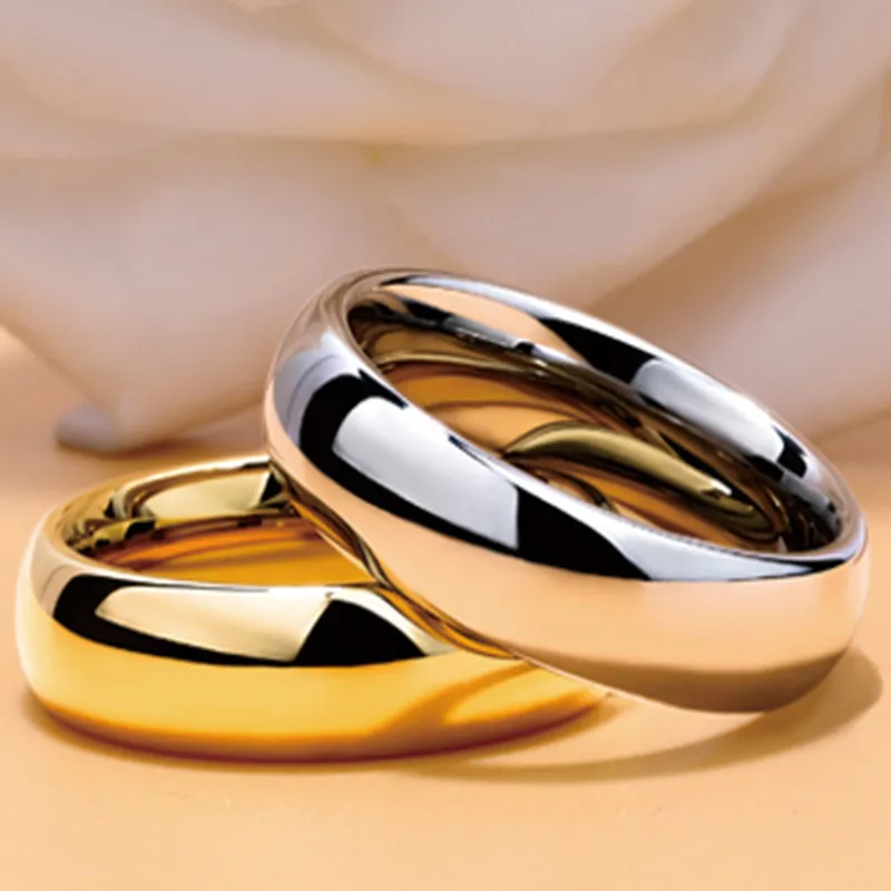 Enkelt rostfritt stål slät guldband ringer kvinnor män engagemang bröllop ring mode smycken vilja och sandig