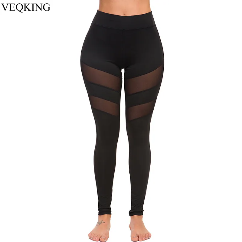 VEQKING Mesh Patchwork Yoga Pants Women Sports Leggings for Fitness Breathable Push Up Gym Training Legging Sport Running Tights 201202