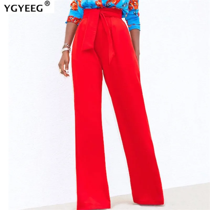 Women's Casual Frill Bow Belted Wide Leg Pants, High Waist Ankle-Length  Femme Pocket Patchwork Bottom
