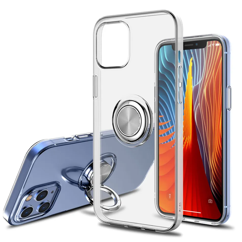 Premium 360 graden ringkickstand Soft TPU Clear Cases voor iPhone 13 12 Mini 11 PRO XS MAX XR X 7 8 Plus Samsung Note20 S21 S20 Ultra Huawei P50