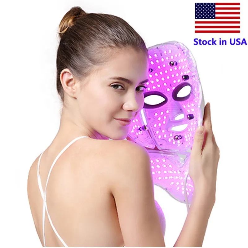 STOCK IN USA 7 Color LED Mask Light Therapy Face Beauty Machine LED Facial Neck Mask Microcurrent LED Pelle Ringiovanimento della pelle Trasporto libero