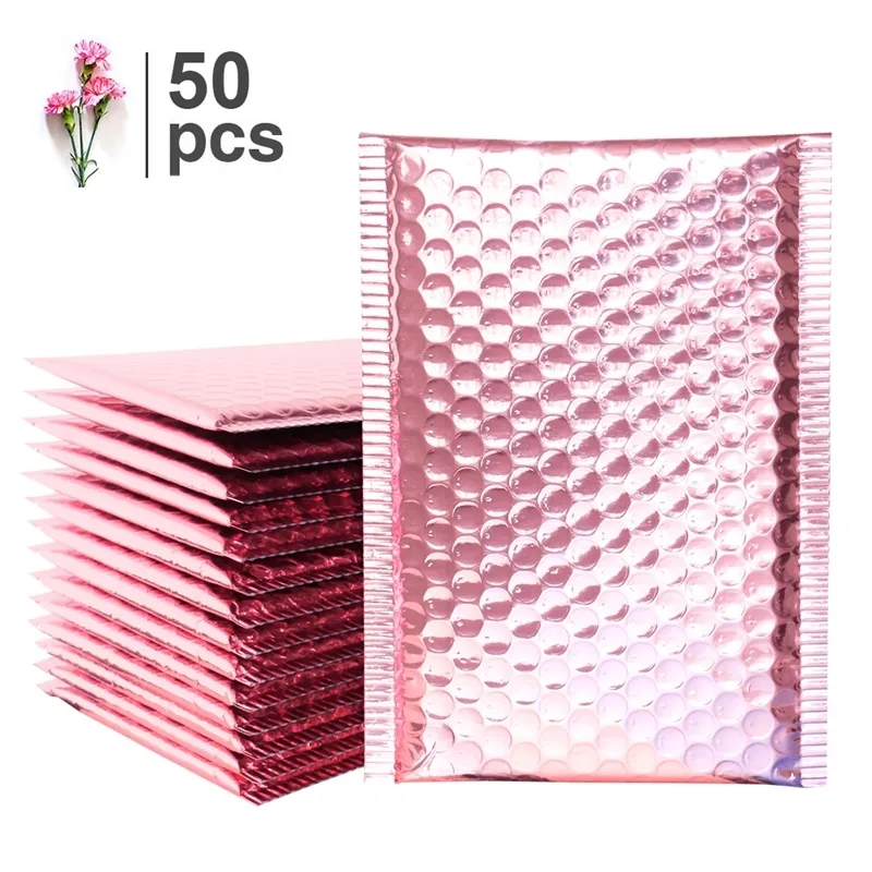 Speedy Mailers 50pcs oro rosa busta a bolle di schiuma foglio di spedizione buste postali Bubble Mailer per confezioni regalo Y200709