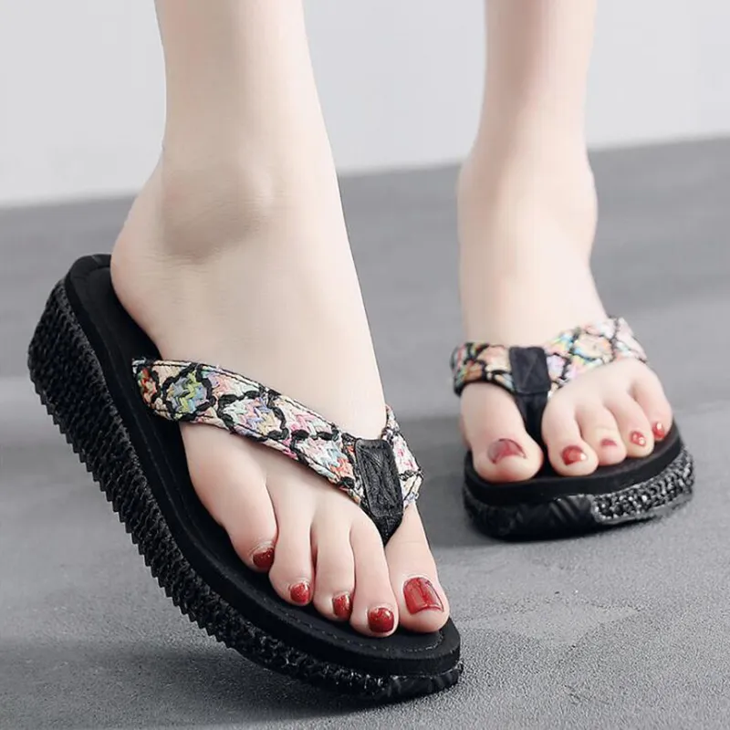 Summer Fashion Flip Flop Shoes Platform Slippers Open Toe Sandals Bohemian  Muffin Slope With Sandals For Female c589 Y200423