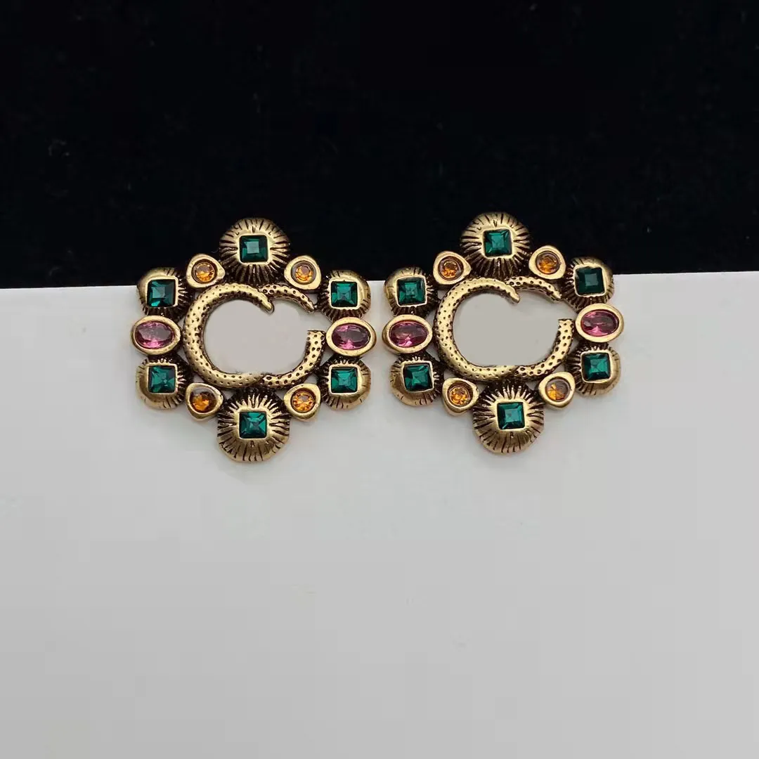 2022 nouvelle mode lettre boucles d'oreilles aretes orecchini dames diamants de couleur gemmes marque designer boucle d'oreille