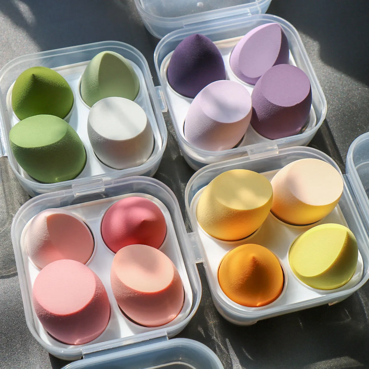 Make up ovos 4 conjuntos de ferramenta de maquiagem seca e molhado esponja pó sopro