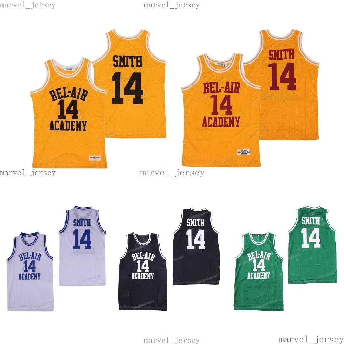 дешевые сшитые свежие принц Бел-Академии Smith # 14 Баскетбол трикотажные изделия 5 Цвета мужчин Женщины молодость XS-5XL