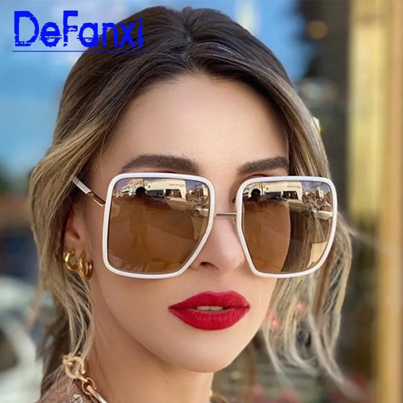 Solglasögon kvinnlig överdimensionerad vitbruna nyanser för kvinnor Big Square Sun Glasses Ladies Fashion Brand DeisGner Eyewear UV400