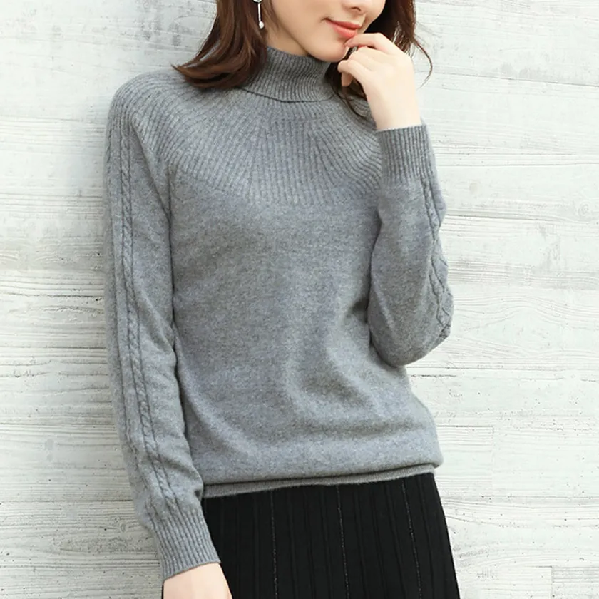 100% Natural Cashmere Sweaters and Pullovers for Women Turtleneck and Long Sleeve Slim Casual Autumn Winter Female Brand Jumpers