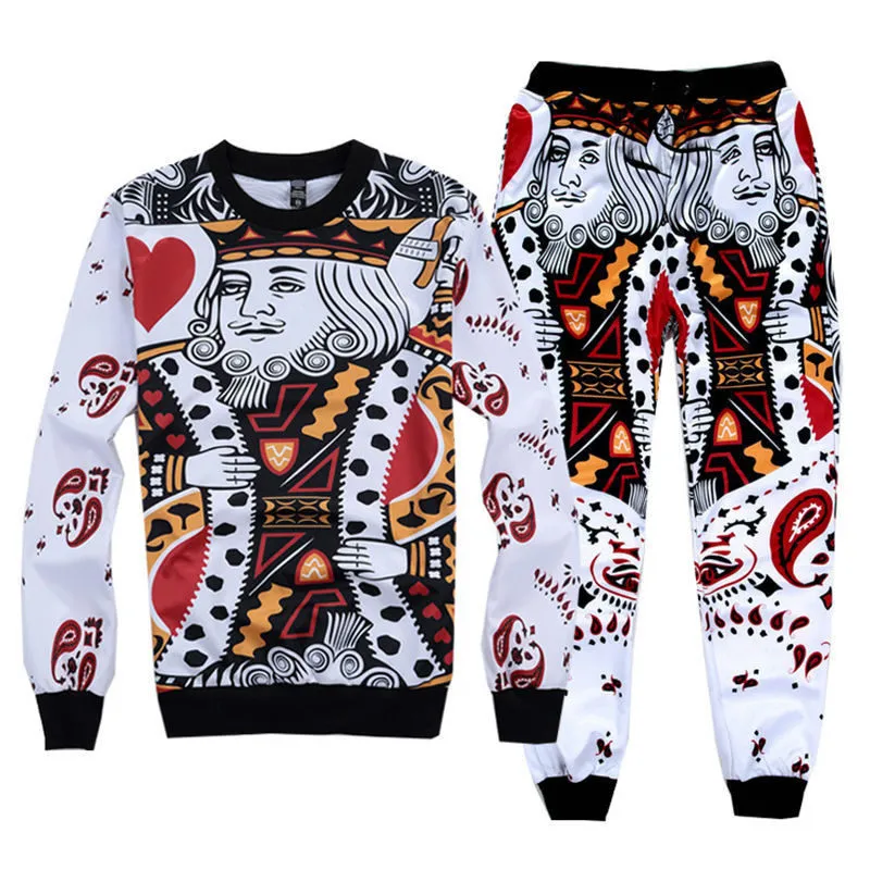 Moda Masculina Conjunto de Roupas Hoodies + Calças 2 Piece Tracksuits Funny Poker Cartões King Print Ternos Sportwear Hiphop S-XXL R2400 201109