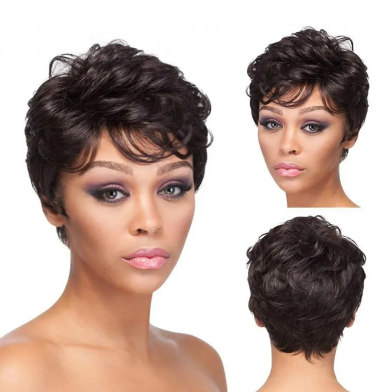 Curly Synthetic Wig Black Brown Simulation Human Hair Wigs Hairpieces For Women Pelucas 205#
