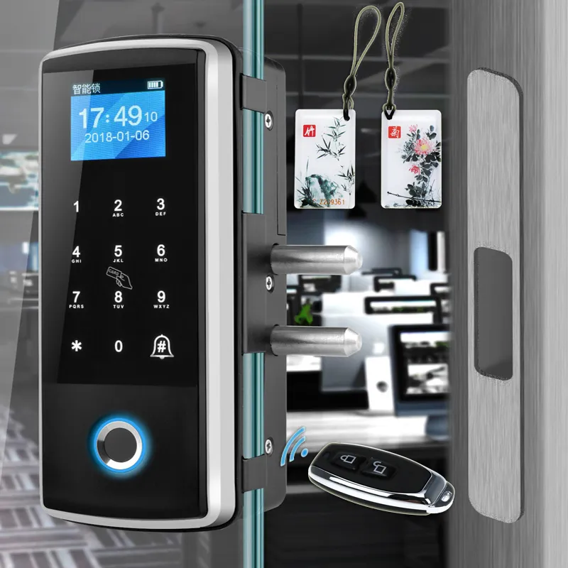 スマートドア指紋ロック電子デジタルゲートオープナー電気RFIDバイオメトリックフィンガープリントセキュリティガラスパスワードカードY200407