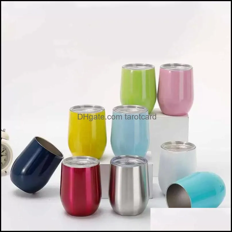 High quality! 12oz Egg Cup Wine Glass Tumbler Double Wall Vacuum Insulated Stainless Steel Coffee Mug With Lids