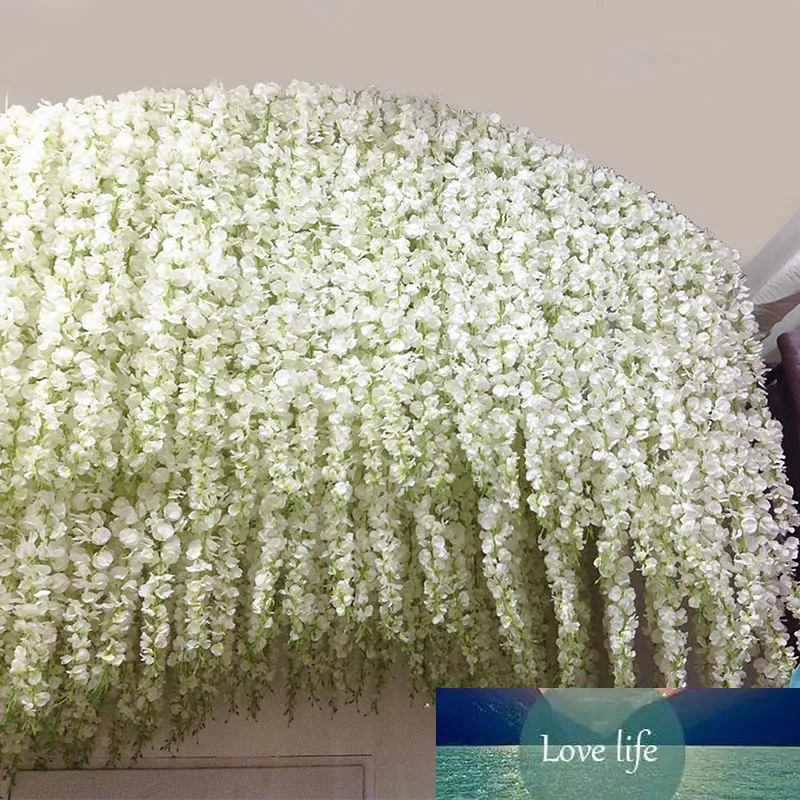 Beautiful White Artificial Silk Wisteria Flowers Hanging Fake Hydrangea Romantic Wedding Garland Vine Ivy Ceiling Decoration