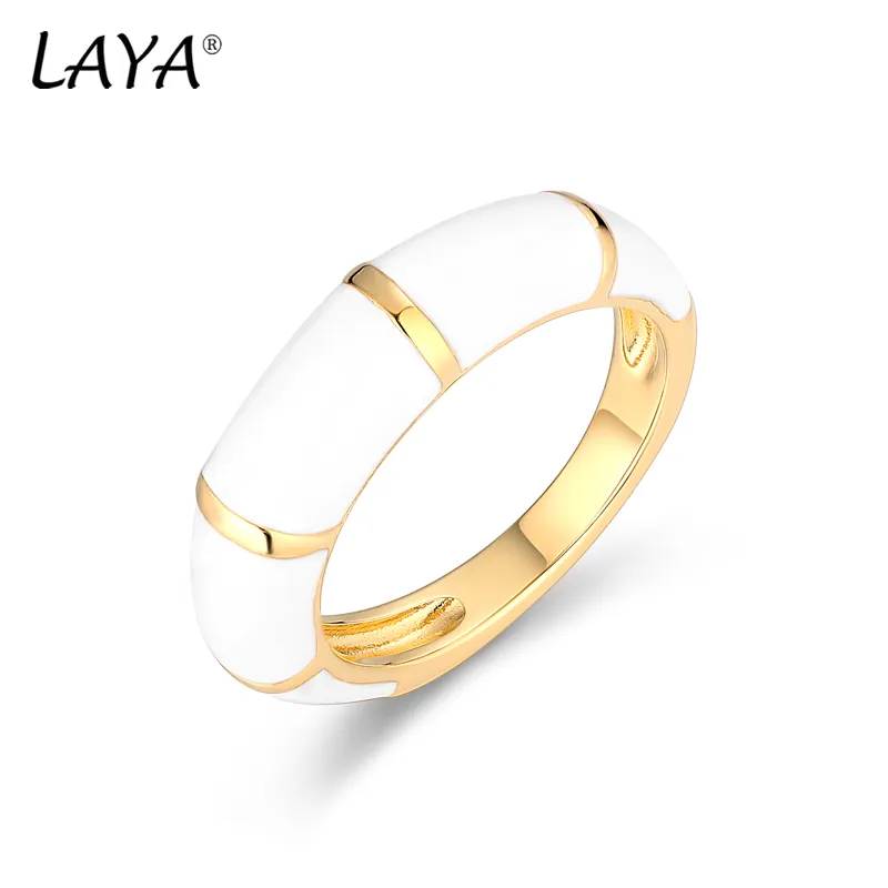Laya Silver Pierścionek dla kobiet 925 Sterling Silver Proste Design Circle White Fine Jewelry Handmade Enamel 2022 Trend
