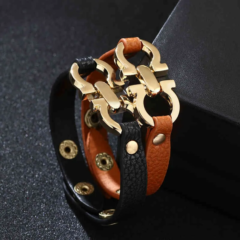 Jdoy Charm Bracelets Kirykle 2022 Women Bracelet Female Design Red Black Brown Pu Leather Gold Alloy Geometric Buckle for Jewelry