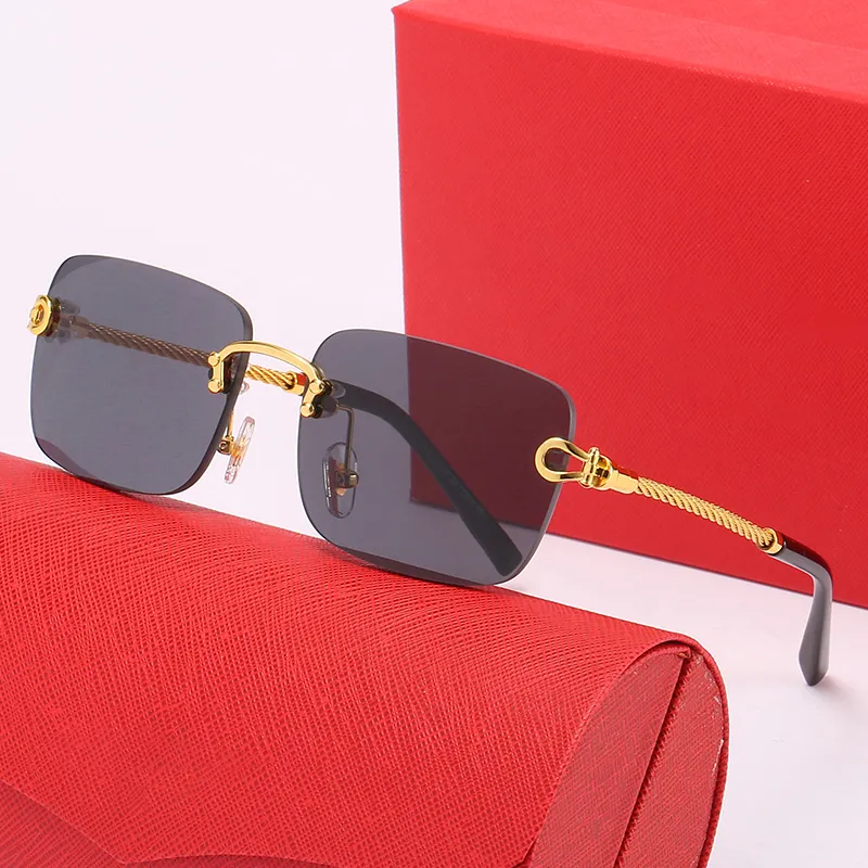 2024 Mens Designer Solglasögon Leopard Composite Metal Rimless Optical Frame Classic Rectangle Square Gold Sunshade Solglas Carti Frame Glasses Lunette