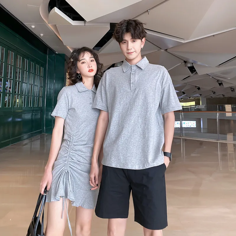 2024 Korean Couple Matching T Shirts Dress Black Cotton Summer Beach Outfit College Fashion Style for Lovers
