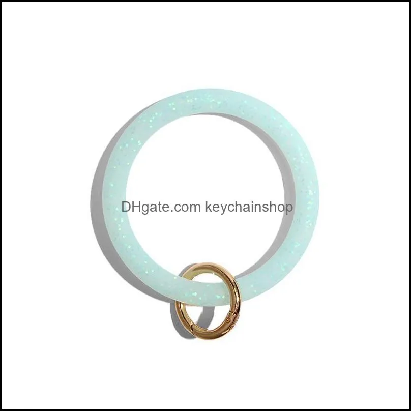Keychains JUST FEEL Fashion Sequin Silicone Keychain For Women Circle Wristlet Car Ring Wrist Strap Accessories 2021