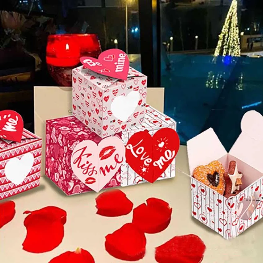 NEWPink Party Gifts Wrap Supplies Valentine's Day Hug Love Kiss Me Cookie Gift Box Three-dimensional Carton Couple Gifts With Cards RRA
