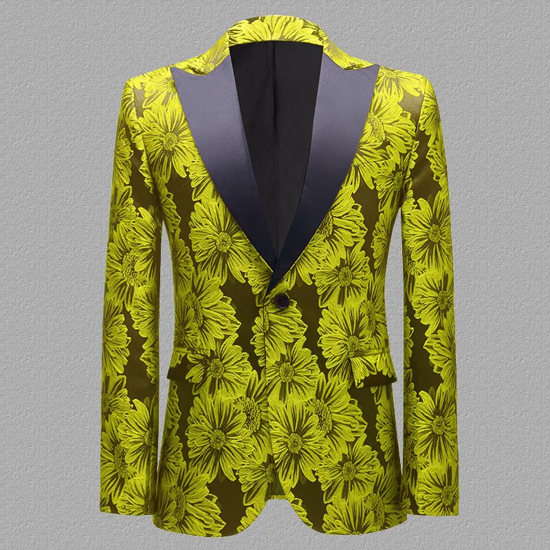 Floral Padrão Jacquard Bordado Homens Terno Blazers Fashion Evening Party Anfitrião Flor Flor Tuxedo Traje Canter Star Chorus Fase Slim Roupa De Desempenho Roupa