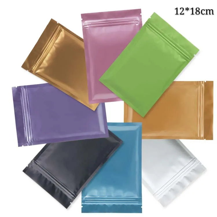 12 * 18 cm colori assortiti sacchetti in mylar sacchetti per imballaggio chiusura lampo foglio di alluminio sacchetto con cerniera in plastica richiudibile