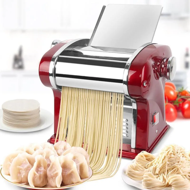 135W Electric Noodle Dumpling Pressmaskin Rostfritt Stål Noodle Maker Spaghetti Roller Deg Pressar Cutter Machine 220v1