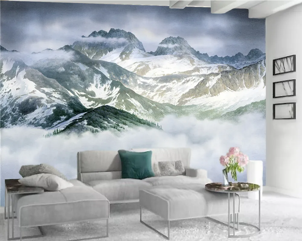 Aangepaste 3D Thuis Muurschildering Behang Woonkamer Fantasie Berg en DLOUD Wonderland Romantische Landschap Decoratie Zijde HD-afdrukken