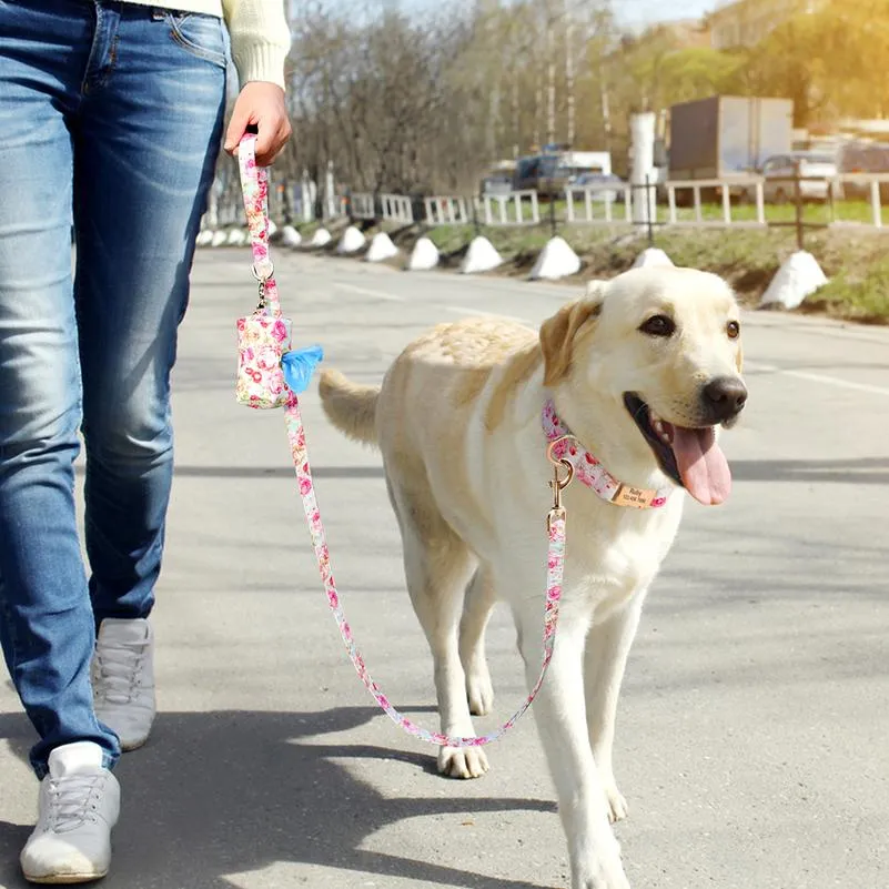 Colliers de chien laisses personnalisé personnalisé collier de chien laisse ensemble imprimé gravé Idtag Pet Treat Pouch Snack Bag pour petit moyen La 299P