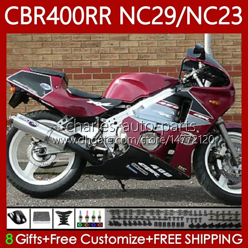 مجموعة الجسم لهوندا CBR400 RR NC29 CBR 400 RR CC NC23 400CC 88-99 Bodywork 66no.35 CBR400RRR 94 95 96 97 98 99 CBR 400RR 1994 1995 1996 1996 1996 1999 OEM Fairing Dark Red